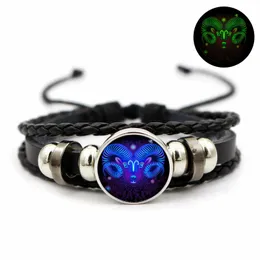 Retro 12 Constellations Luminous Leather Bracelet Glow Glow في Night Girls Boys Bracelets