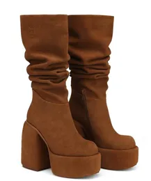 Botas de desenhista nu wolfe boot alto alto tempero camurça marrom cicatriz segredo preto joelho mulheres deslizamento de couro em calçado tamanho 35-41