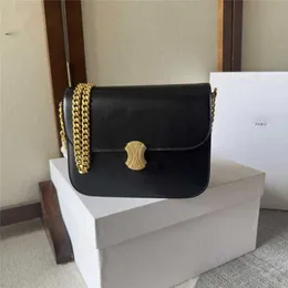 Projektant Luksusowy średnia college Triomphe Toram Black Lśniąca Łańcuch Calfskin Pasek 113583 Crossbody Ramię 7A Najlepsza jakość