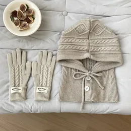 Berretti con teschio / teschio Set di guanti invernali per cappelli lavorati a maglia Passamontagna addensato caldo Set di sciarpe in cashmere imitazione Scialle di lana Coreano Cappello pullover con dita divise 231205