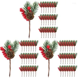 Flores decorativas 10/20/30 pçs artificial natal berry árvore pinheiro ramos natal falso picaretas simulação vermelho 2023 navidad 2024