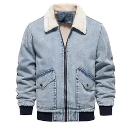 Chaquetas para hombres AIOPESON Otoño Invierno Chaqueta con cuello de piel para hombres Cálido Espesar Jeans de lana y abrigo Casual Moda Denim 231206