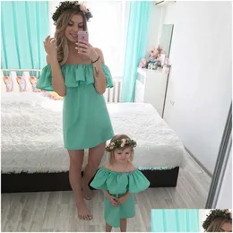 Familie passende Outfits Mutter und Tochter Kleid für Mama Baby Mama mich Kleidung Mode Set Chiffon Kleider Mutter Kinder Drop Lieferung Mat Dhj4O