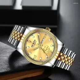 Bilek saatleri Junyu Classic Business Luxury Erkekler Saat Odası Altın Çelik Bant Tam Otomatik Mekanik Takvim Haftası