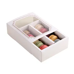 Caixa de gaveta transparente para macaron, caixas de chocolate, bolo, biscoitos, biscoitos, caixa de papel branco 15.5*12.5*5.2cm
