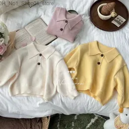 Cardigan 2023 Autumn Winter Baby Girls Sweaters Cotton Sticked Solid Children Girls Polo Pullovers mångsidiga Simple Kids Girls Knitwears Q231206