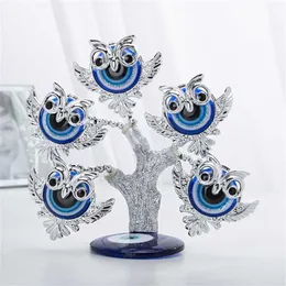 HD Azul Evil Eye Árvore Feng Shui Coruja Decorativa Collectible Housewarming Presente Showpiece para Proteção Boa Sorte Prosperidade 2109240O