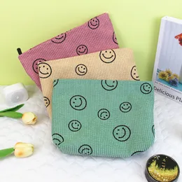 Vintage Dot Smile Face Coin Bag Large Wallet Phone Key Bag Corduroy Toiletries Clutch Bag For Girls