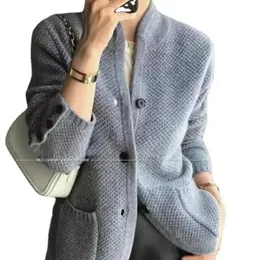 Women's Sweater's Autumn Winter Slim Solid Elegant Cardigan Stand Collar Long Sleeve Sweater Fashion Casual Pocket Versatile Knitting Tops 231206