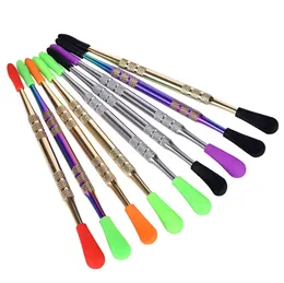 2024 Titanium Tool C Dab Tool Erba secca Colorato Oro Arcobaleno Argento Dabber Scavo Crema Cera Olio Kit Punte in silicone Imballaggio tubo di plastica