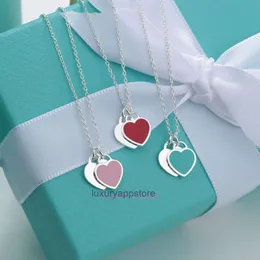 Luxury Designer tiffanitysm classic enamel blue heart red heart necklace 925 sterling silver heart collar chain valentines day gift with box