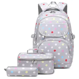 여학생을위한 학교 가방 3 PCS 세트 방수 어린이 Schoolbag Backpack Child with Pencil Case Lunchbox Dot Printed Book Bag 231206