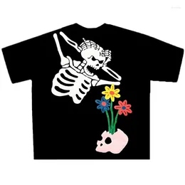 Women's T Shirts Punk Style American Retro Street Skull Flower Foam Kort ärm T-shirt unisex ins toppkvalitet Kawaii kläder