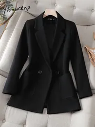 Mulheres ternos blazers Yitimuceng blazer de lã para mulheres outono inverno fino manga comprida jaquetas escritório senhoras moda coreana casacos casuais 231206