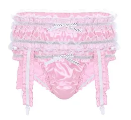 Men039s badkläder Mens Wetlook underkläder underkläder mjuk glänsande satin rufsed frilly låg stigande stretchiga botten trosor sissy bikini 3889580