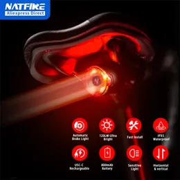 أضواء الدراجة Natfire A09 دراجة Smart Auto Brake Sensing Light USB C الشحن LED Cycling Wanlight Warn 231206