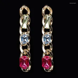 Dangle Earrings yfjewe 도착 패션 보석 대형 체인 배치 밝은 우아한 크리스탈 드롭 여성 결혼식 #e032