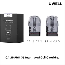 Cartucho de bobina integrada Uwell Caliburn G3 original 2,5ml Preenchimento lateral 2ml 1,2ohm / 0,6ohm / 0,9ohm para Caliburn G3 Pod Kit Vaporizador E-cigarro 4 unidades / pacote