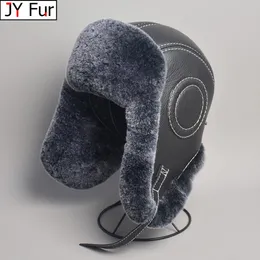 BeanieSkull Caps 2023 degli uomini di Inverno 100 Reale Rex Pelliccia Del Coniglio Bomber Cappello Colbacco Cap Trapper Uomo Russo Cappelli Da Sci pelle di pecora 231206