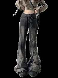 Kvinnors jeans boliyae baggy blossade jean mode y2k retro high street midje lastbyxor harajuku casual wide ben byxor 231206