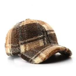 Bollmössor Baseball Cap Women's Cashmere Plaid Hat Winter and Autumn Buckle Thick Warm Hat Women's Casual Sunshade Paraply Truck Hat 231207