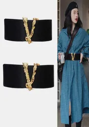 Novo designer feminino decorativo elástico cinto largo luxo liga dourada fivela cintos de cintura para vestido blusão acessórios presente q0625204385