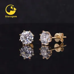 Starsgem Women's Earring 14k Soild Gold 1Ct per stenrundform Moissanite Stud