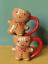 زجاجات المياه الزنجبيل Man Mug 3d Gingerbread Man Cup Cup Milk Coffee Coffee Cup Cuct Ceramic Cearms Christmas Christmas Xmas Year Gift 231206