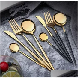 Flatware Sets Stainless Steel Mirror Tableware Gold Knife Meal Spoon Fork Tea Simple Exquisite Western Dinner Cutlery Set Drop Deliver Dhldb