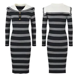 1204 XL 2023 Runway Dress Autumn Dress Lapel Neck Long Sleeve Brand Same Style Empire Black Womens Dress Fashion YL