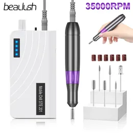 Equipamento de arte de unhas Beaulush 35000RPM Máquina de broca de unhas recarregável Lixadeira de unhas elétrica para remoção de gel Equipamento de máquina de manicure profissional 231207