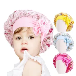 Luxury Kids Shower Caps Beanie Adjustable Wide Brimmed Sleeping Hat Baby Girls Stretch Satin Hair Care Bonnet Nightcap Bathroom Accessories