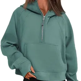 lululemen Женские толстовки с коротким рукавом на молнии, укороченный пуловер, дизайнерская флисовая толстовка с капюшоном, четверть молнии, толстовки lulu, осенние наряды, одежда