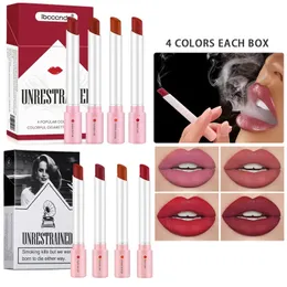 Batom 4pcsBox forma de cigarro fosco impermeável fosco tubo de fumaça de longa duração veludo lip tint conjunto 231207