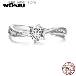 Solitaire Ring WOSTU Wedding Jewelry 925 Sterling Silver 5MM Cubic zirconia Twist Braided Rings For Women Euro Simple Shiny CZ Ring Party Gift YQ231207