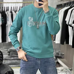 Sudadera con capucha para hombre Oso de peluche Diamantes Cuello redondo Jersey Camiseta de manga larga Camisa básica Ropa de moda de invierno Algodón Ropa de alta calidad