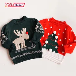 Cardigan Kids Knitwear Christmas Elk Sweater Girls Boys Casual Crew Neck Warm Cothing Knitted Pullover Outfit Tree 231207