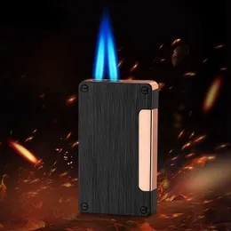 Creative Double Fire Direct No Gas Lighter Metal Windproof Portable Cigar Special Smoking Accessories