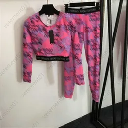 Designer Tracksuit Women Fitness Yoga Outfit Womens Clothes Vintage Floral Letter Print Short Long Sleeve Skinny Top And Stretchy Slim Bottoms Suit Women Sweatsuit