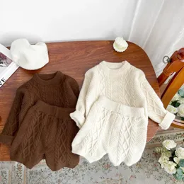 Clothing Sets Baby Set Korean Autumn Winter Fashion Girl Retro Temperament Solid Color Knitted Sweater Wool Pants