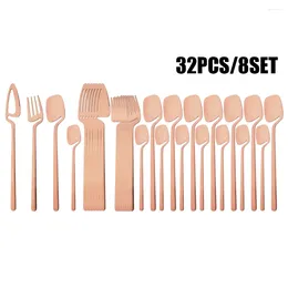 Set di stoviglie 32 pezzi Set di stoviglie in oro rosa Argenteria opaca Posate in acciaio inossidabile 304 Coltello Forchetta Cucchiaio da tè Posate occidentali