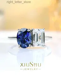 Solitaire Ring Fashion niche double stone color contrast sapphire ring with high carbon diamond versatile and minimalist personality YQ231207