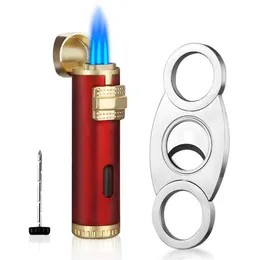 Zigarrenanzünder-Ausstecher-Set, winddicht, Mini-3-Jet-Fackel, blaue Flamme, Butan, kein Gas, Zigarettenanzünder, Zubehör mit Nadel