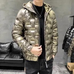 Jaquetas masculinas jaqueta brilhante casacos de inverno homens curto grosso algodão casaco moda gola roupas finas parka 231207