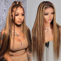 180デンシーブラジルのハイライトウィッグヒューマンヘア13x4 Glueless Honey Blonde Straight Lace Front Wigs Brown HD Lace Closure Wig for黒人女性