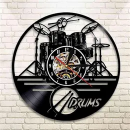 Bateria de guitarra conjunto silhueta led backlight reloj música moderna vinil relógio 3d relógio parede horloge banda membro fã artesanal presente 21032246h