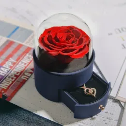 Dekoracyjne kwiaty wieńce akrylowe pudełko konserwowane róża wieczna wiecznie róże biżuteria walentynkowe prezenty dla dziewczyny matce kobiety