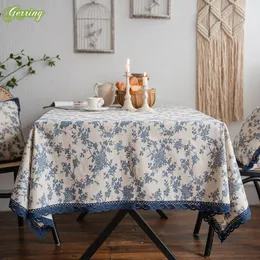 Couvertures de table jetables Nappe en lin Gerring Bleu Rose Imprimé Couverture de jardin Ménage Dentelle Décoration De Mariage Rustique Chiffons De Cuisine 231207