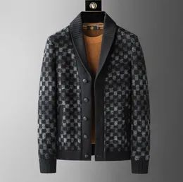 23SS 디자이너 재킷 남자 긴 슬리브 고급 격자 무늬 니트 오버 사이즈 재킷 겨울 남성 코트