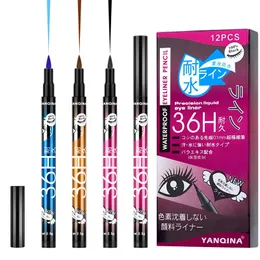 Ögonskugga/foderkombination 12 st/set yanqina eyeliner 3Colors Waterproof Eyeliner Precision Liquid Eye Liner 36h 0,1 mm inte blommande långvarig lätt torr 231207